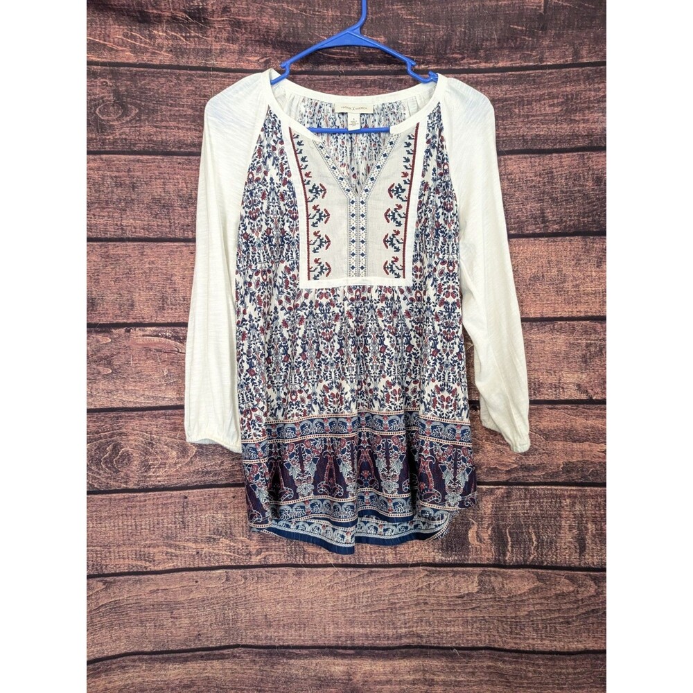 Vintage America Women's Long Sleeve Blouse Top, Small, White